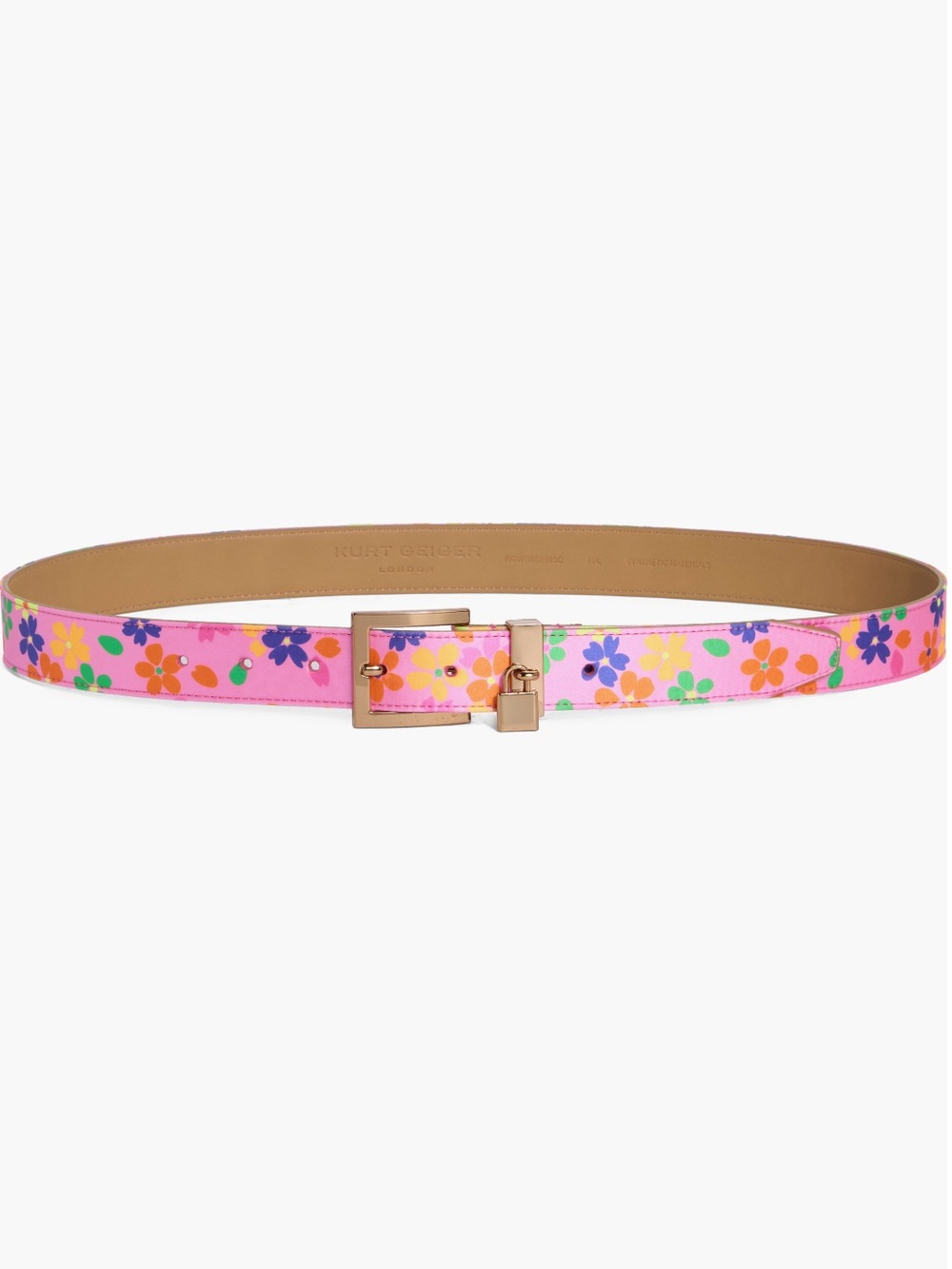Kurt Geiger Pink Floral Belt with Gold Buckle
